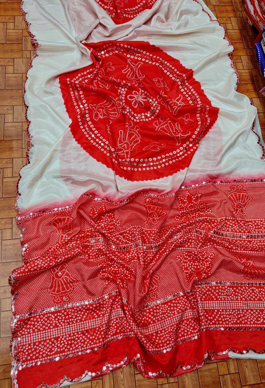 Kayatri New Stylish Chinon Saree with Exquisite Hand Mirror Embellishments