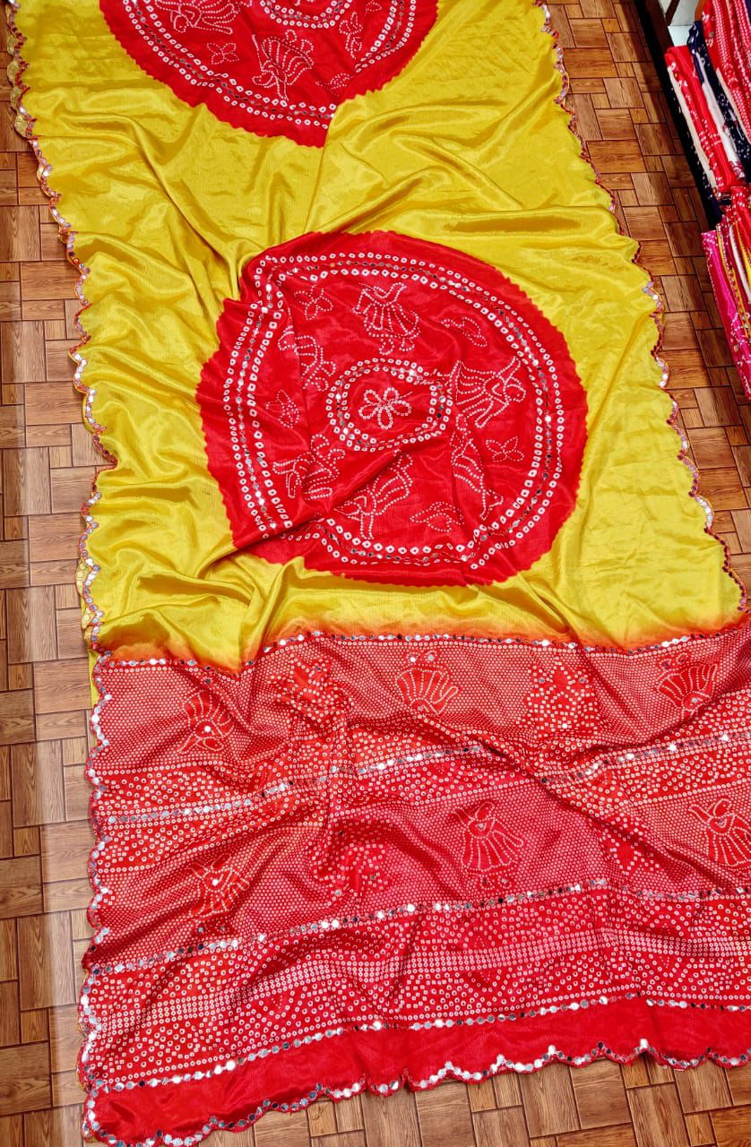 Kayatri New Stylish Chinon Saree with Exquisite Hand Mirror Embellishments