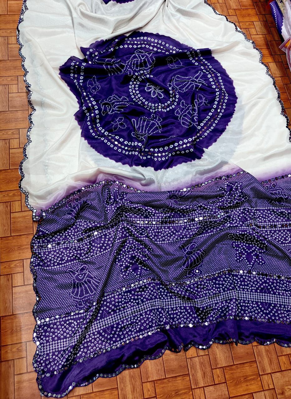 Kayatri New Stylish Chinon Saree with Exquisite Hand Mirror Embellishments