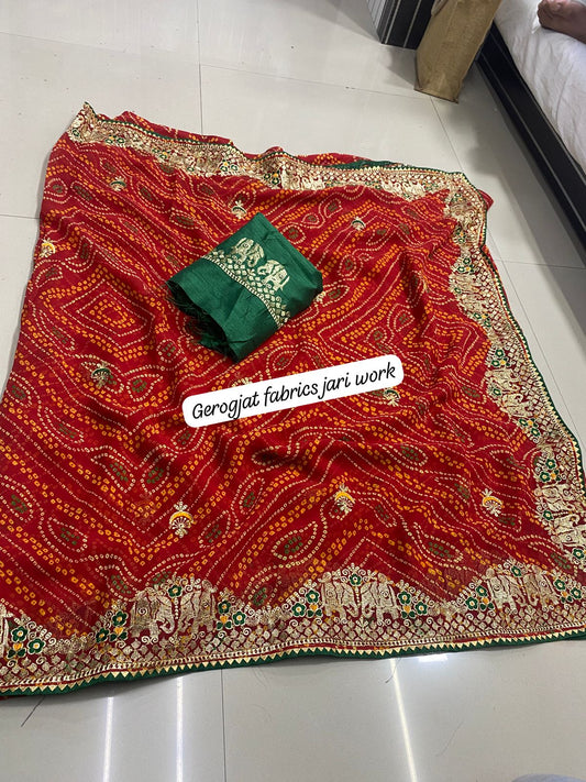 Kayatri New Designer Bandhani Georgette Saree All Over Heavy Jari Work with Mono Banglori Blouse