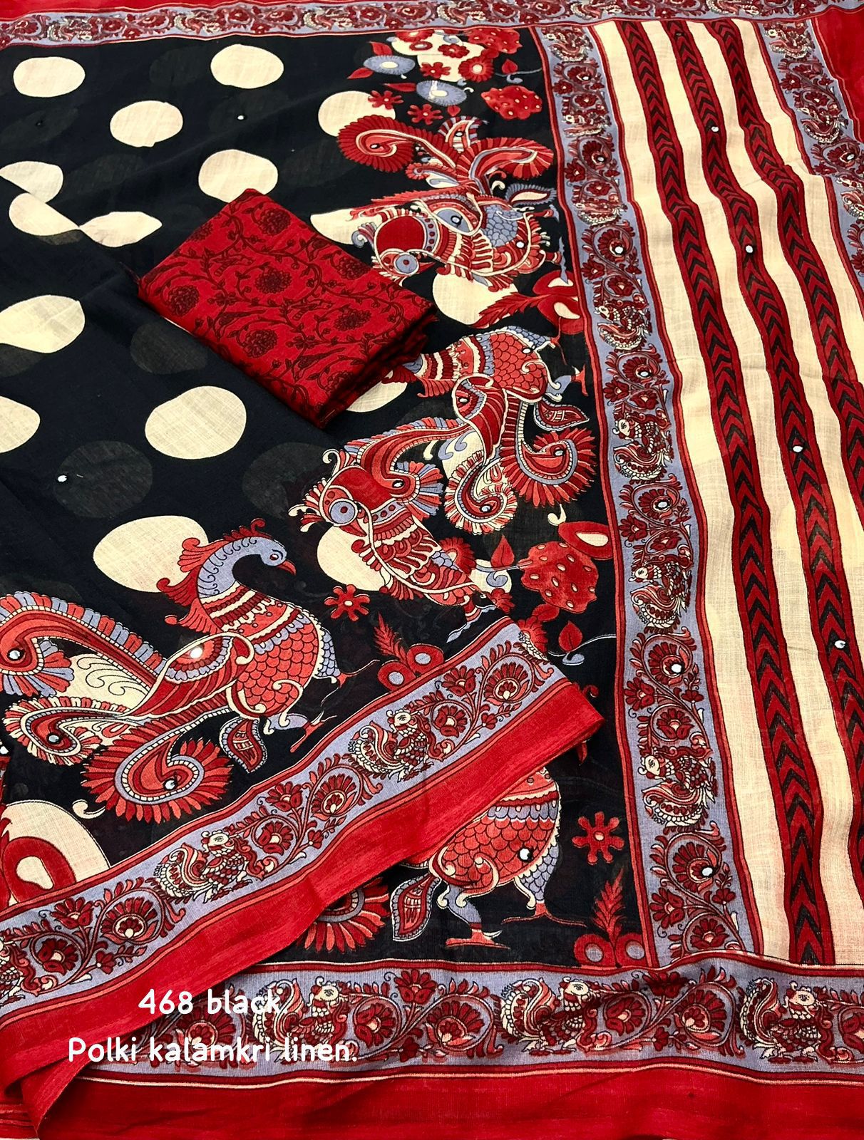 Kayatri New Soft Heavy Linen Printed Saree with Polki Kalamkari Design Tassels