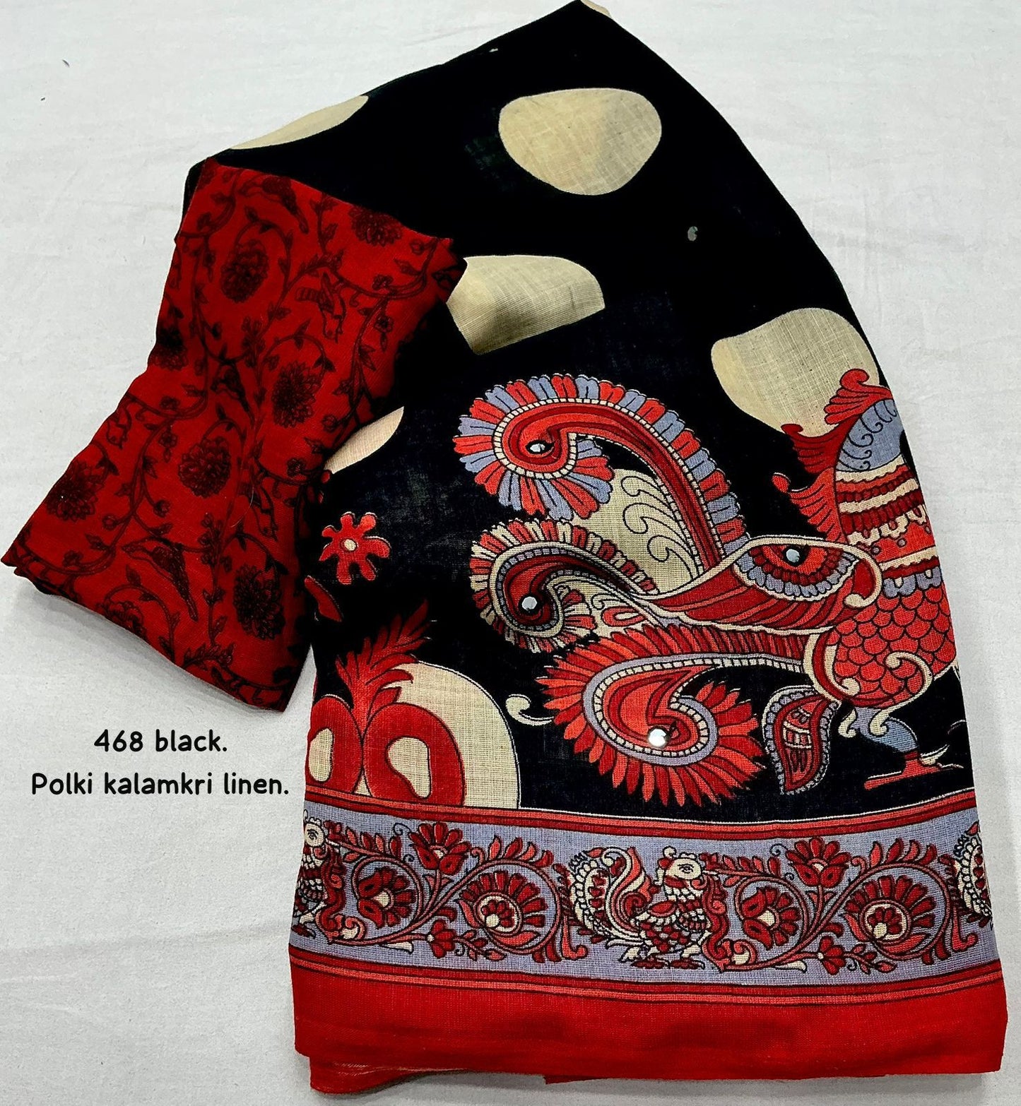 Kayatri New Soft Heavy Linen Printed Saree with Polki Kalamkari Design Tassels