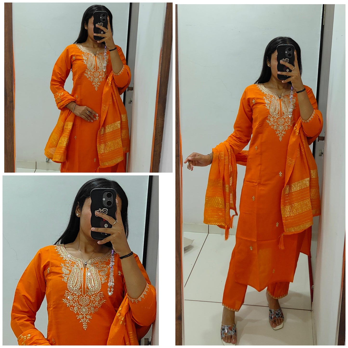 Kayatri New Festive Roman Silk Kurti Pant Dupatta Set with Sequins Latkan Detailing