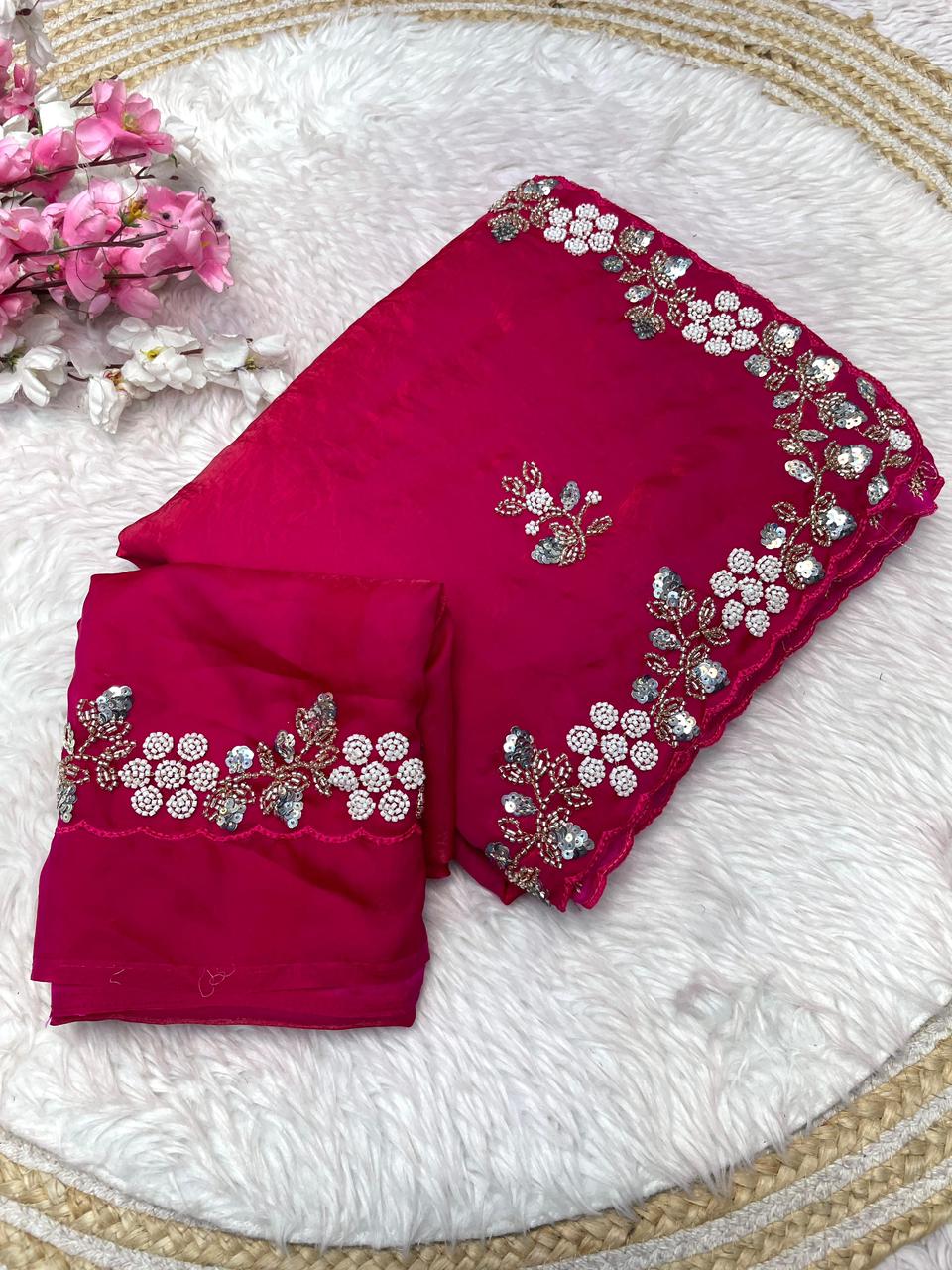 Kayatri New Festive Ready Fandy Satin Saree with Stunning Sequence Arco Borders