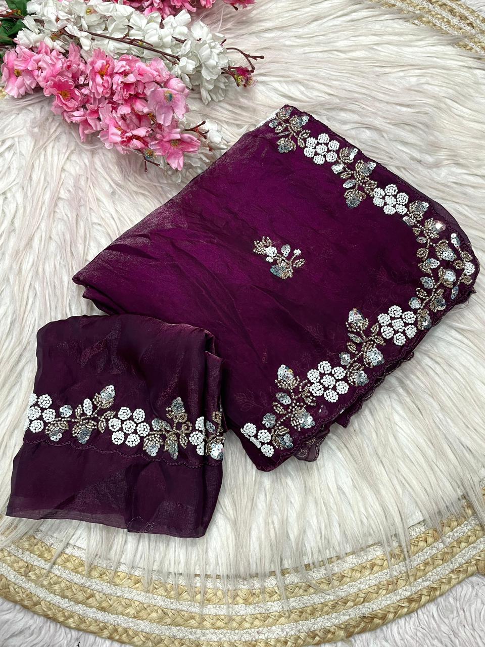 Kayatri New Festive Ready Fandy Satin Saree with Stunning Sequence Arco Borders