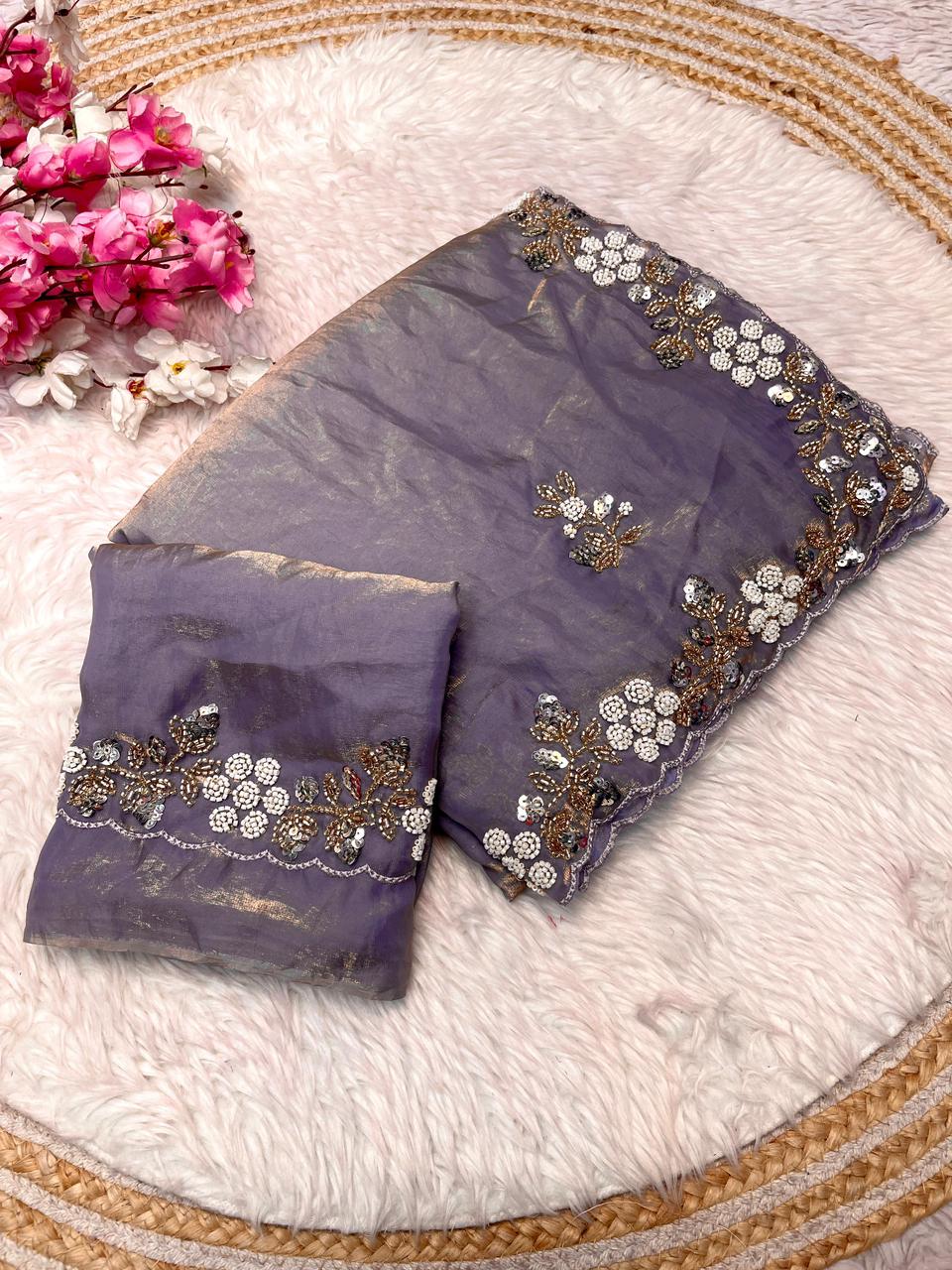 Kayatri New Festive Ready Fandy Satin Saree with Stunning Sequence Arco Borders