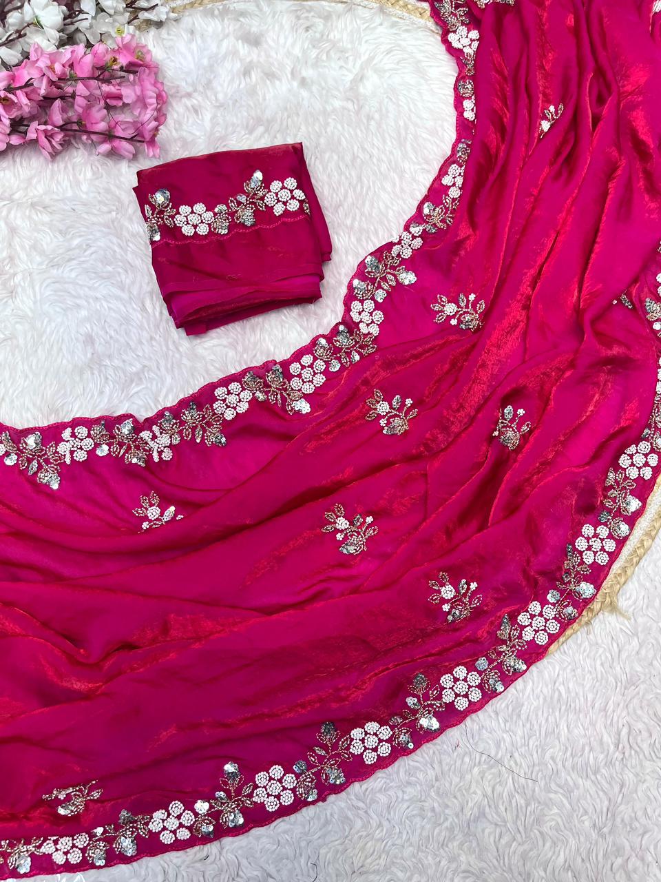 Kayatri New Festive Ready Fandy Satin Saree with Stunning Sequence Arco Borders