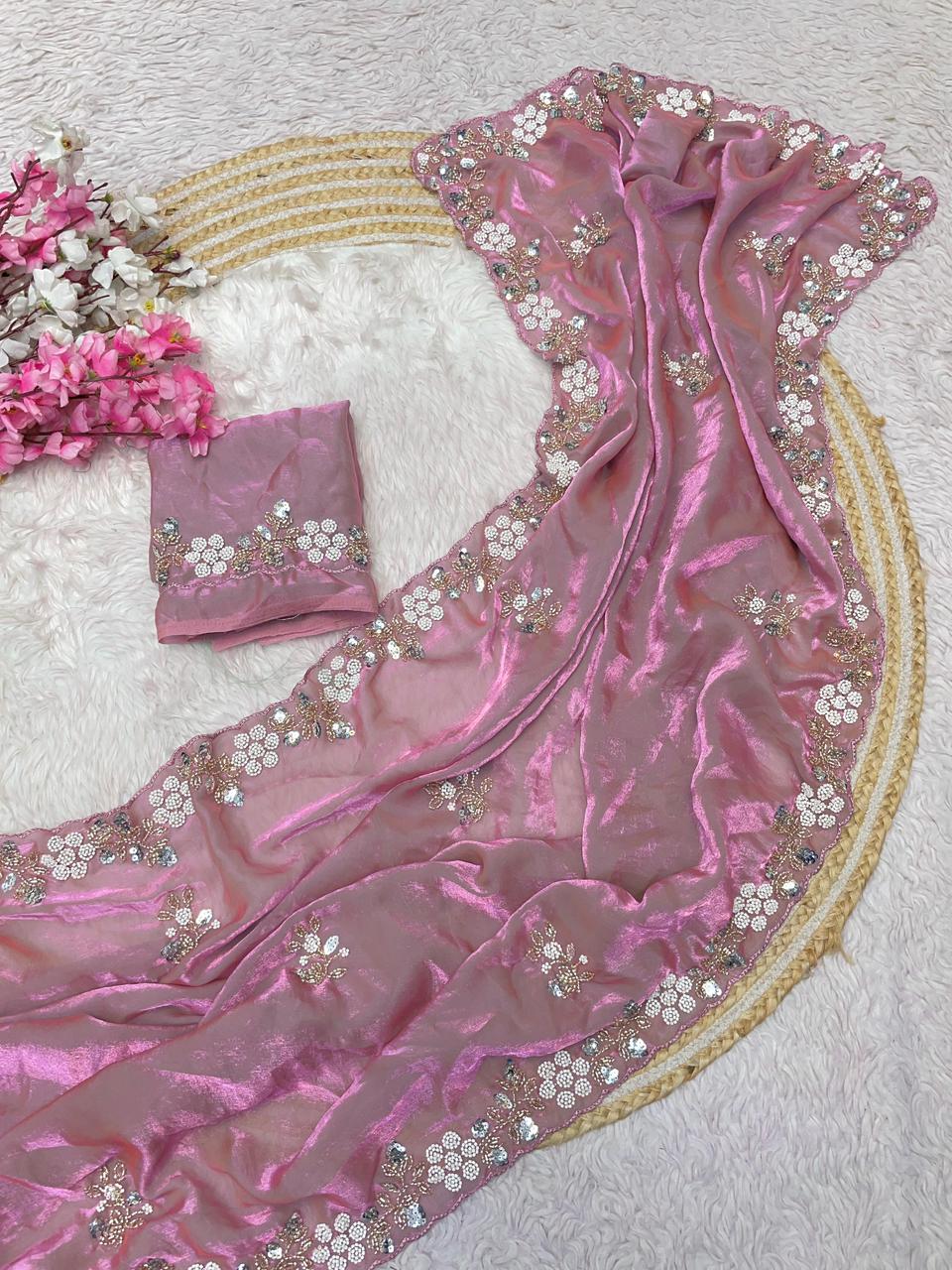 Kayatri New Festive Ready Fandy Satin Saree with Stunning Sequence Arco Borders