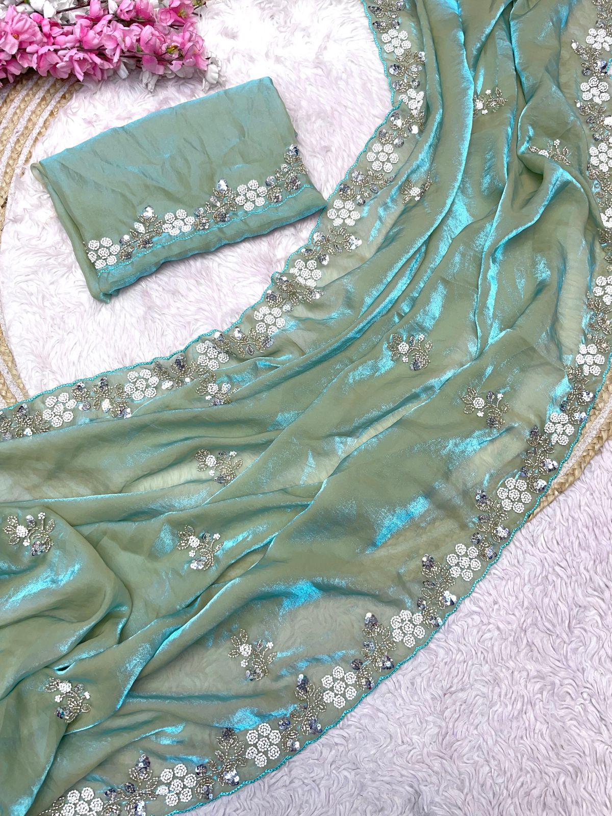 Kayatri New Festive Ready Fandy Satin Saree with Stunning Sequence Arco Borders