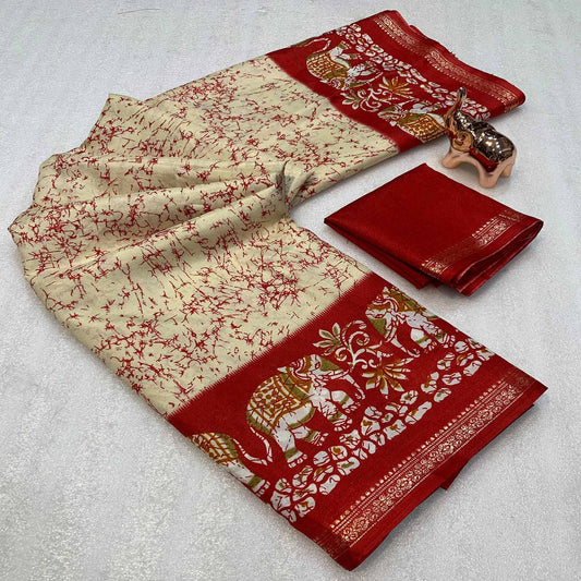 Kayatri New Premium Dola Silk Saree with Kalamkari Prints Designer Contrast Blouse