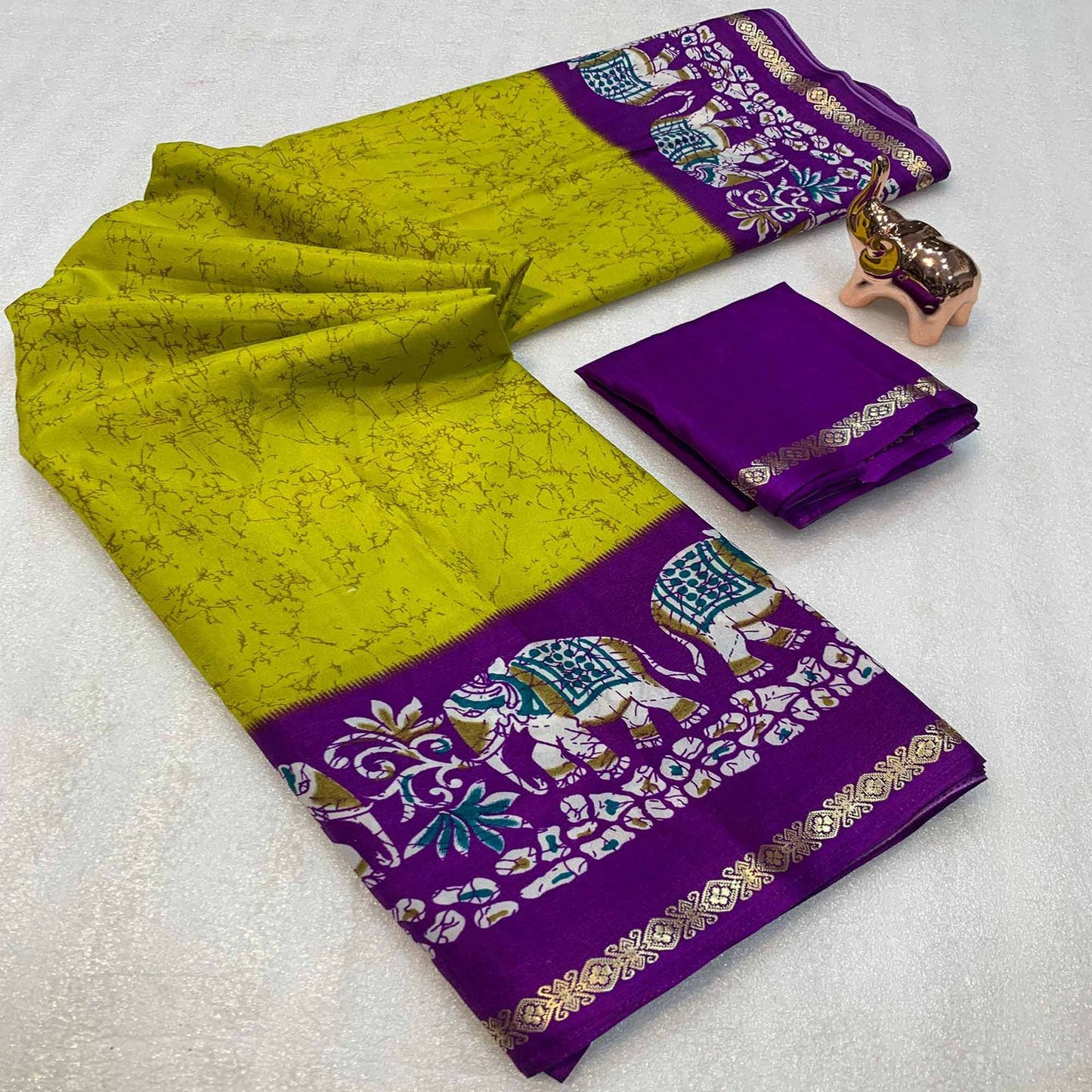 Kayatri New Premium Dola Silk Saree with Kalamkari Prints Designer Contrast Blouse