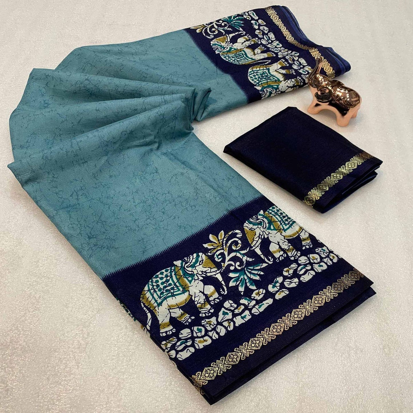 Kayatri New Premium Dola Silk Saree with Kalamkari Prints Designer Contrast Blouse