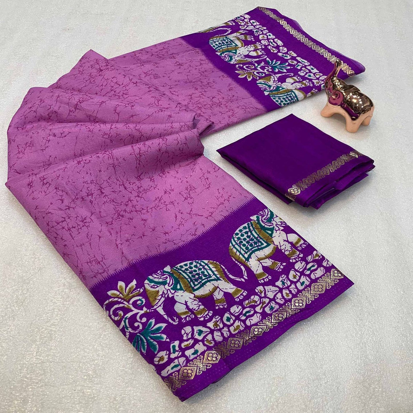 Kayatri New Premium Dola Silk Saree with Kalamkari Prints Designer Contrast Blouse