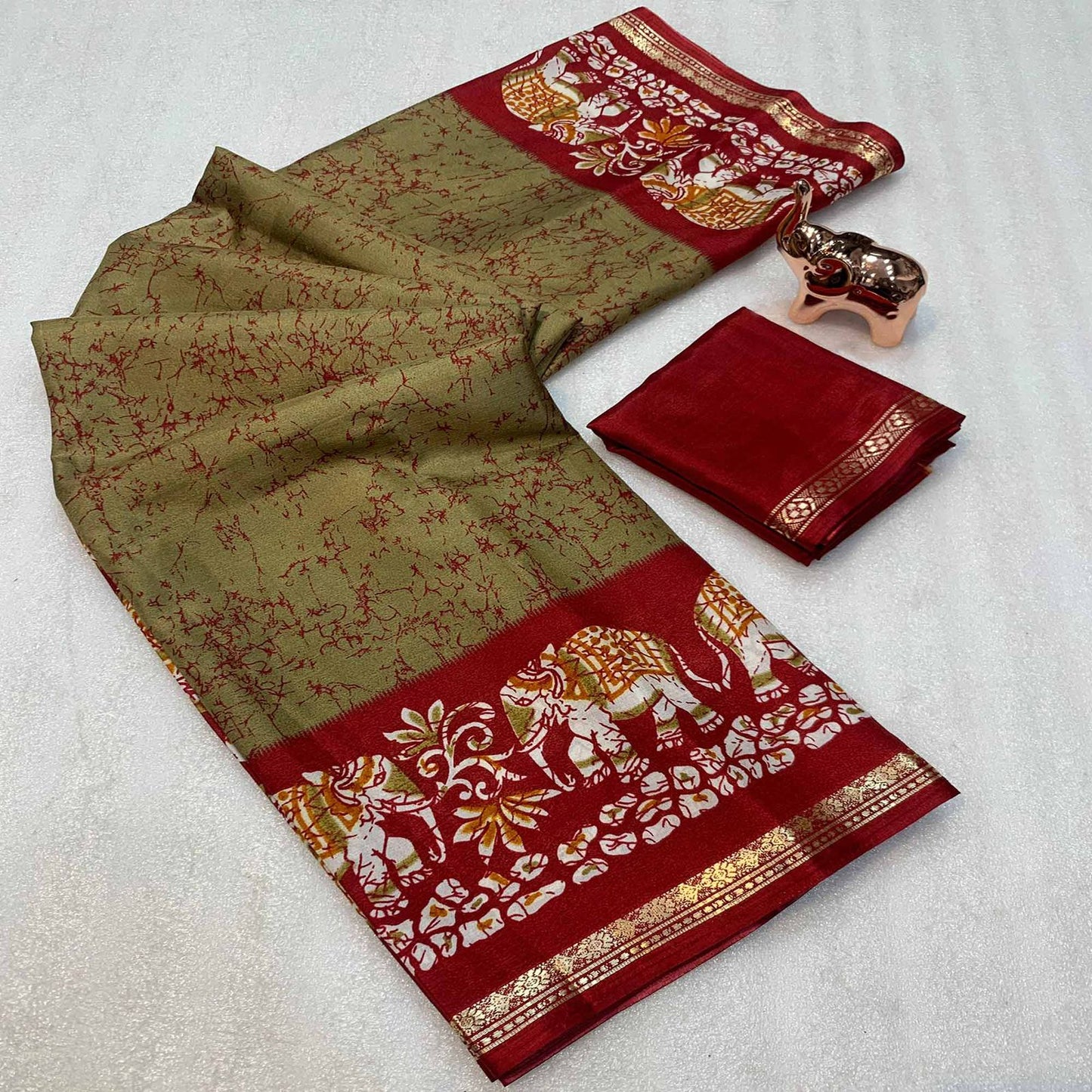 Kayatri New Premium Dola Silk Saree with Kalamkari Prints Designer Contrast Blouse