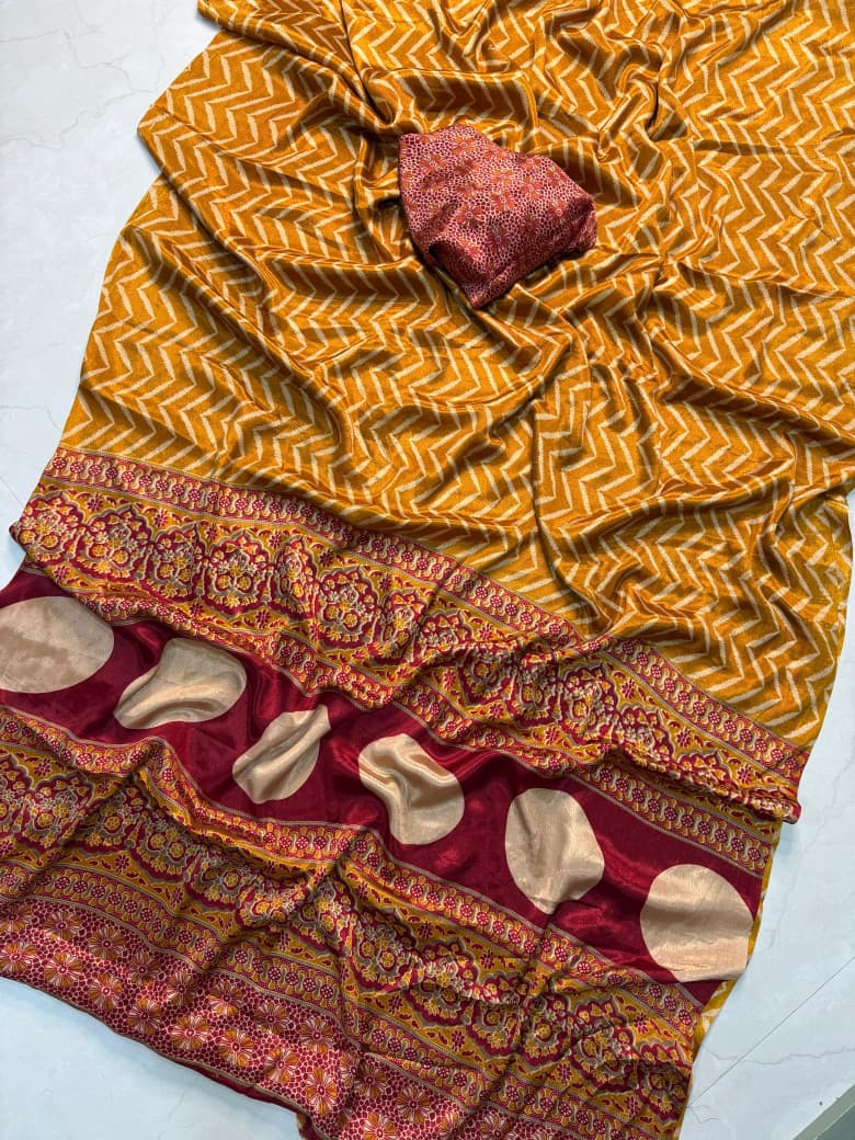 Kayatri New Designer Ajrakh Crepe Silk Saree Luxury Soft Silk Drape