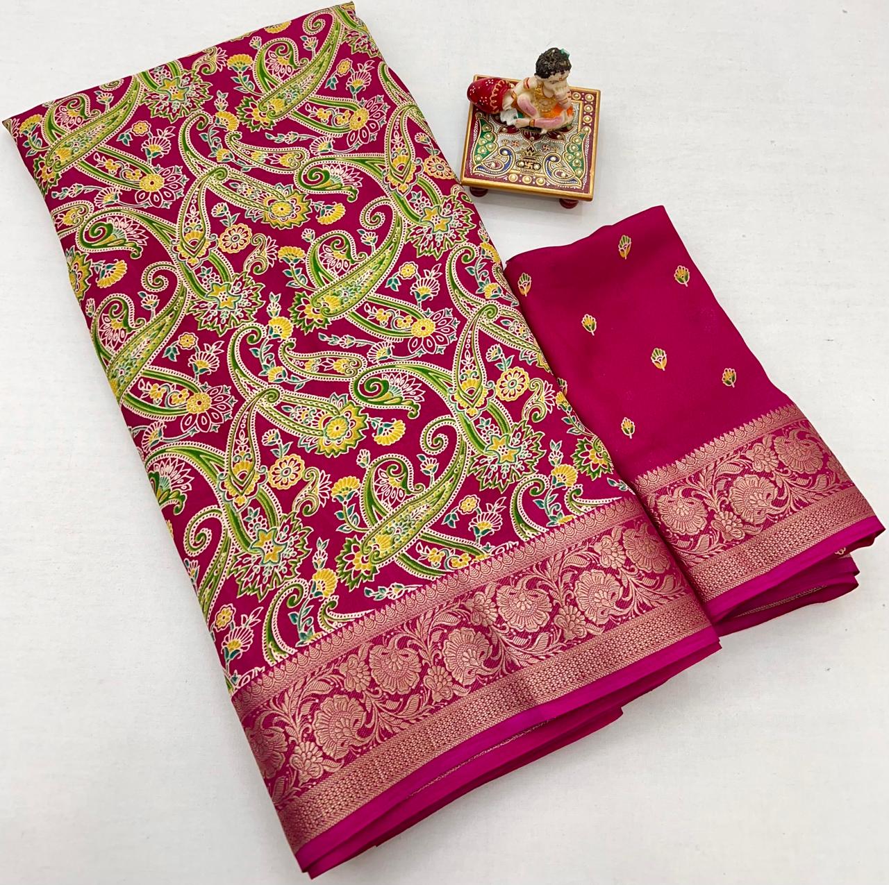 Kayatri New Beautiful Calcutta Moss Georgette Saree with Fine Zari Woven Border