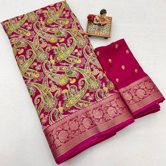 Kayatri New Beautiful Calcutta Moss Georgette Saree with Fine Zari Woven Border