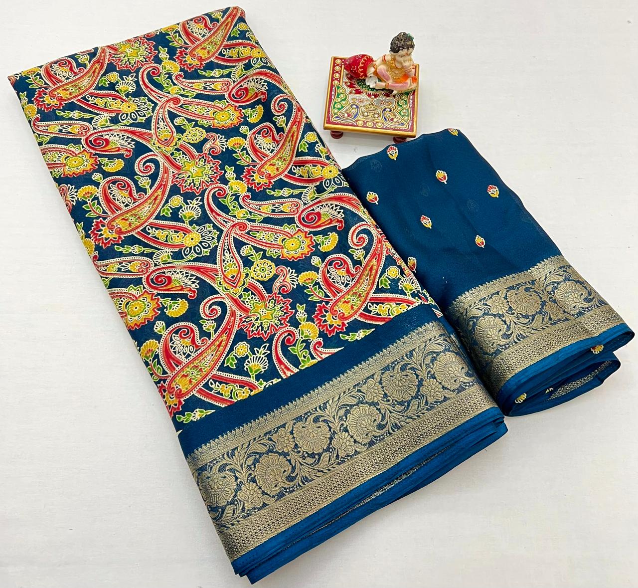 Kayatri New Beautiful Calcutta Moss Georgette Saree with Fine Zari Woven Border