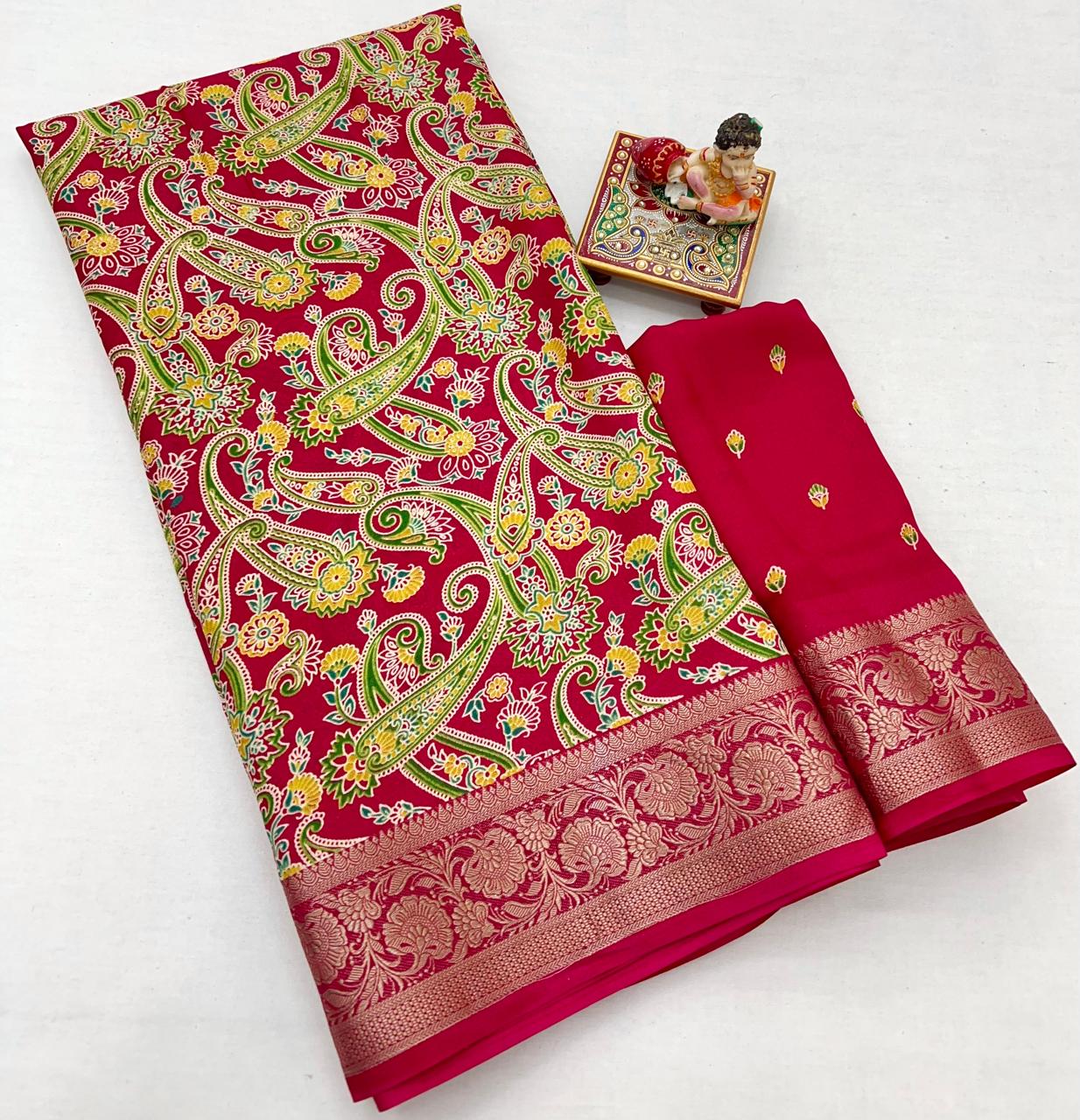 Kayatri New Beautiful Calcutta Moss Georgette Saree with Fine Zari Woven Border