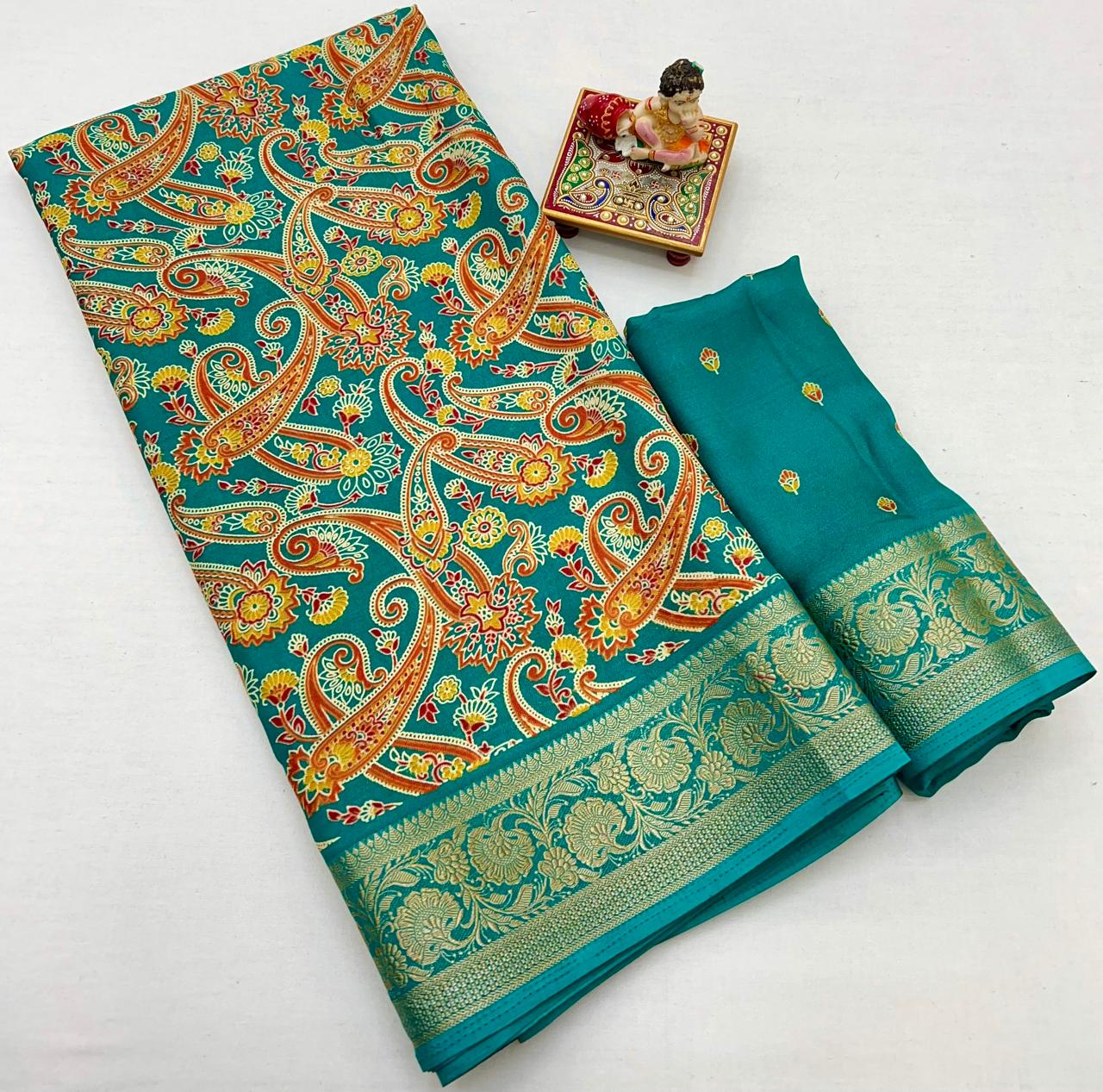 Kayatri New Beautiful Calcutta Moss Georgette Saree with Fine Zari Woven Border