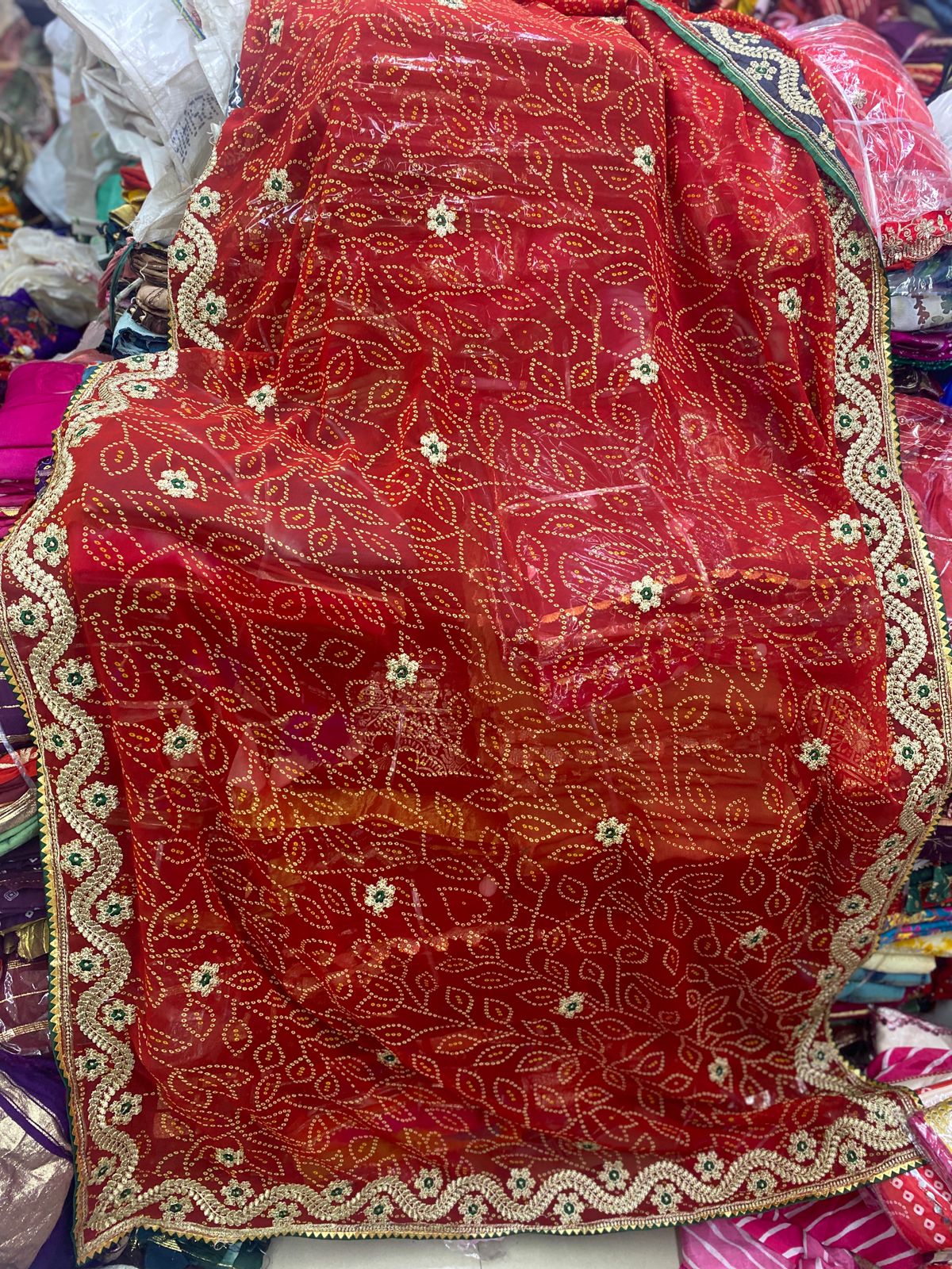 Kayatri New Premium Georgette Fabric Bandhani Saree with Heavy Zari Work Matching Mono Banglori Blouse