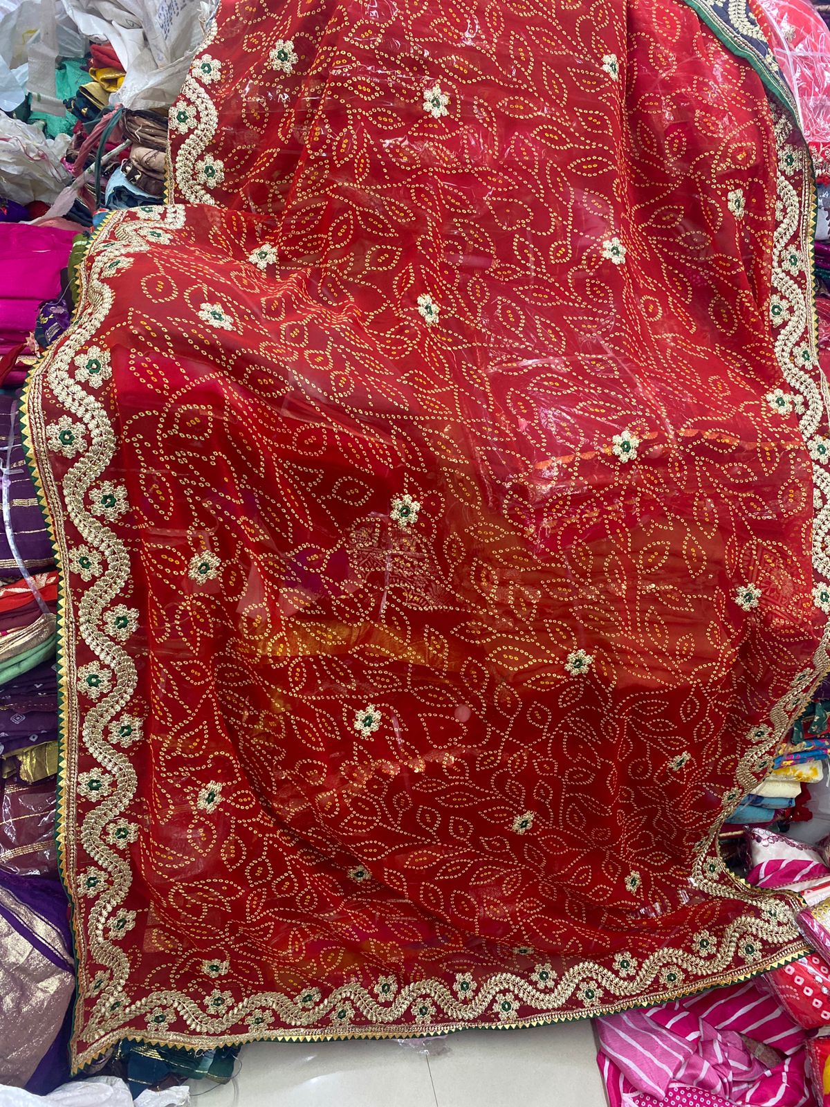 Kayatri New Premium Georgette Fabric Bandhani Saree with Heavy Zari Work Matching Mono Banglori Blouse