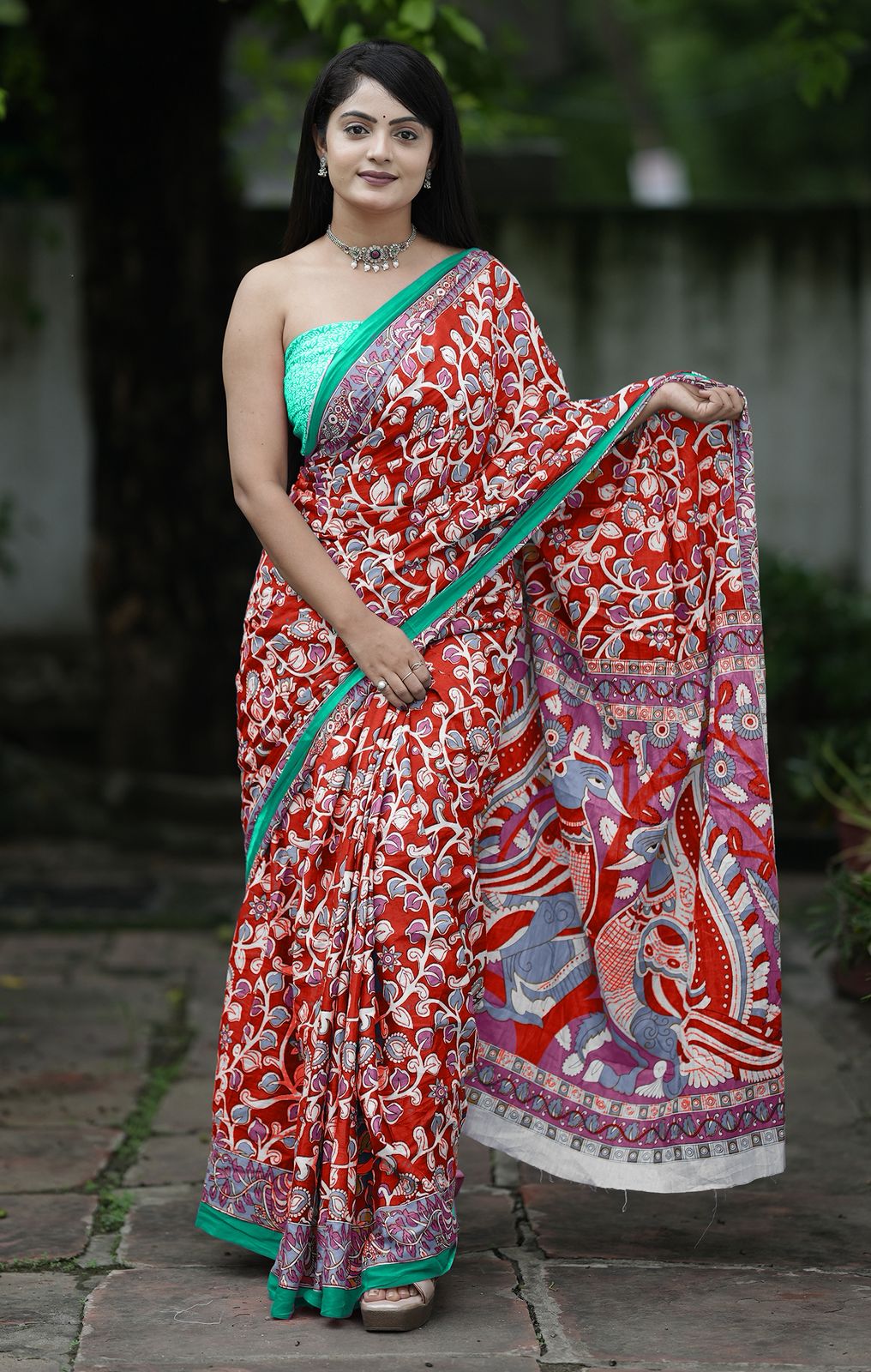 Kayatri New Jaipur Ajrakh Mulmul Cotton Saree With Traditional Bagru Block Print