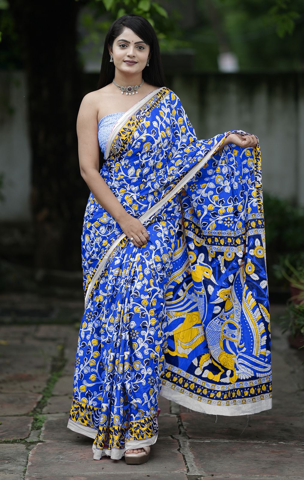 Kayatri New Jaipur Ajrakh Mulmul Cotton Saree With Traditional Bagru Block Print