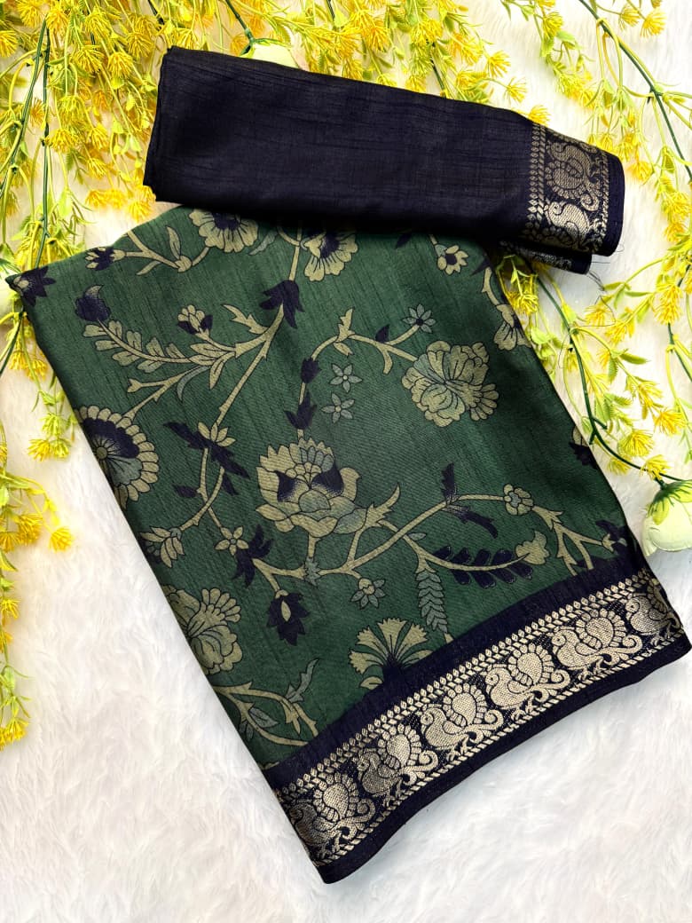 Kayatri New Classic Soft Dola Silk Saree with Pen Kalamkari Print  Rich Zari Border