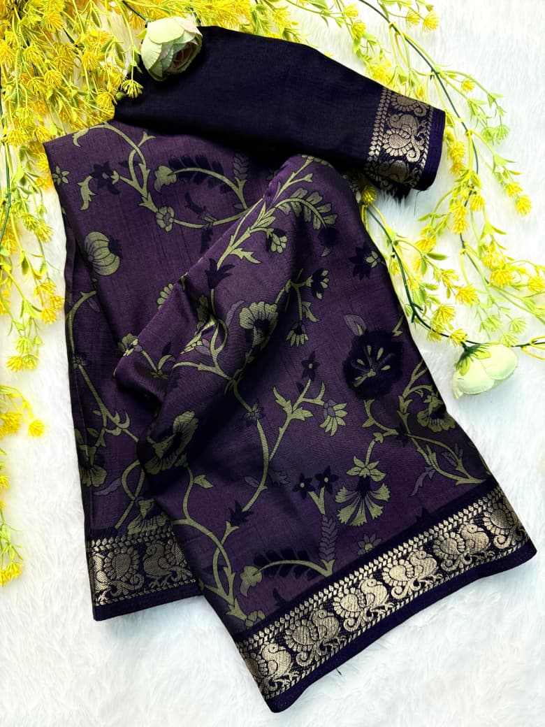 Kayatri New Classic Soft Dola Silk Saree with Pen Kalamkari Print  Rich Zari Border