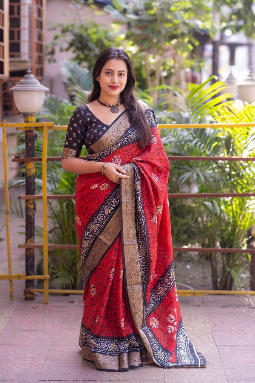 Kayatri New Elegant Soft Cotton Crepe Saree with Crack Batik Prints