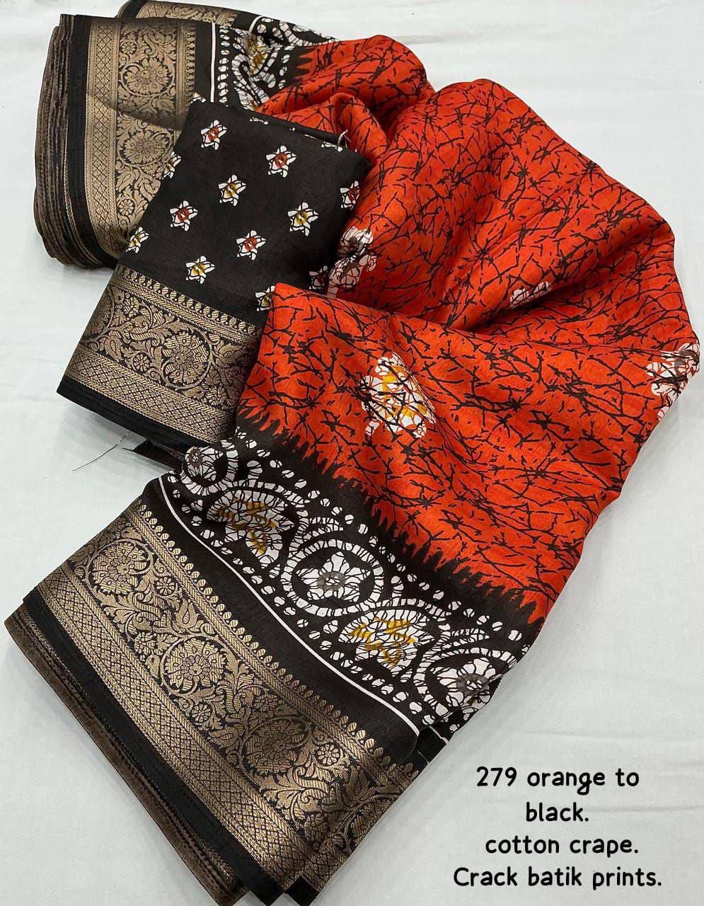 Kayatri New Elegant Soft Cotton Crepe Saree with Crack Batik Prints