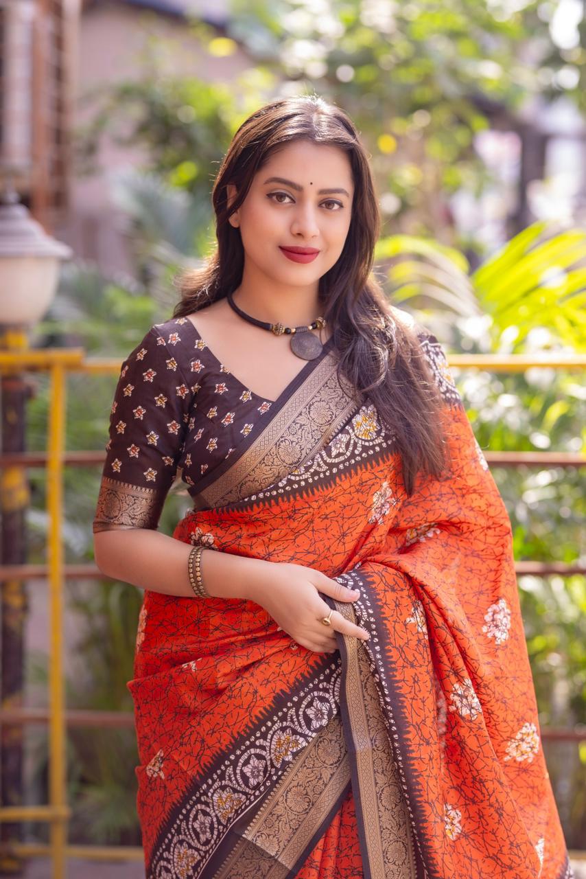 Kayatri New Elegant Soft Cotton Crepe Saree with Crack Batik Prints