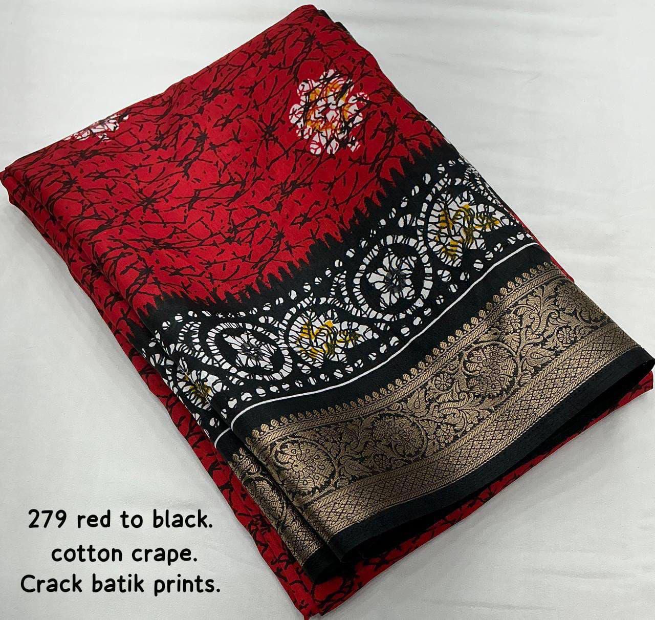 Kayatri New Elegant Soft Cotton Crepe Saree with Crack Batik Prints