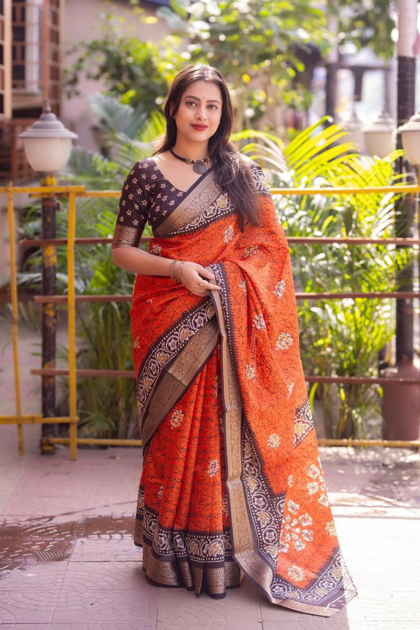 Kayatri New Elegant Soft Cotton Crepe Saree with Crack Batik Prints