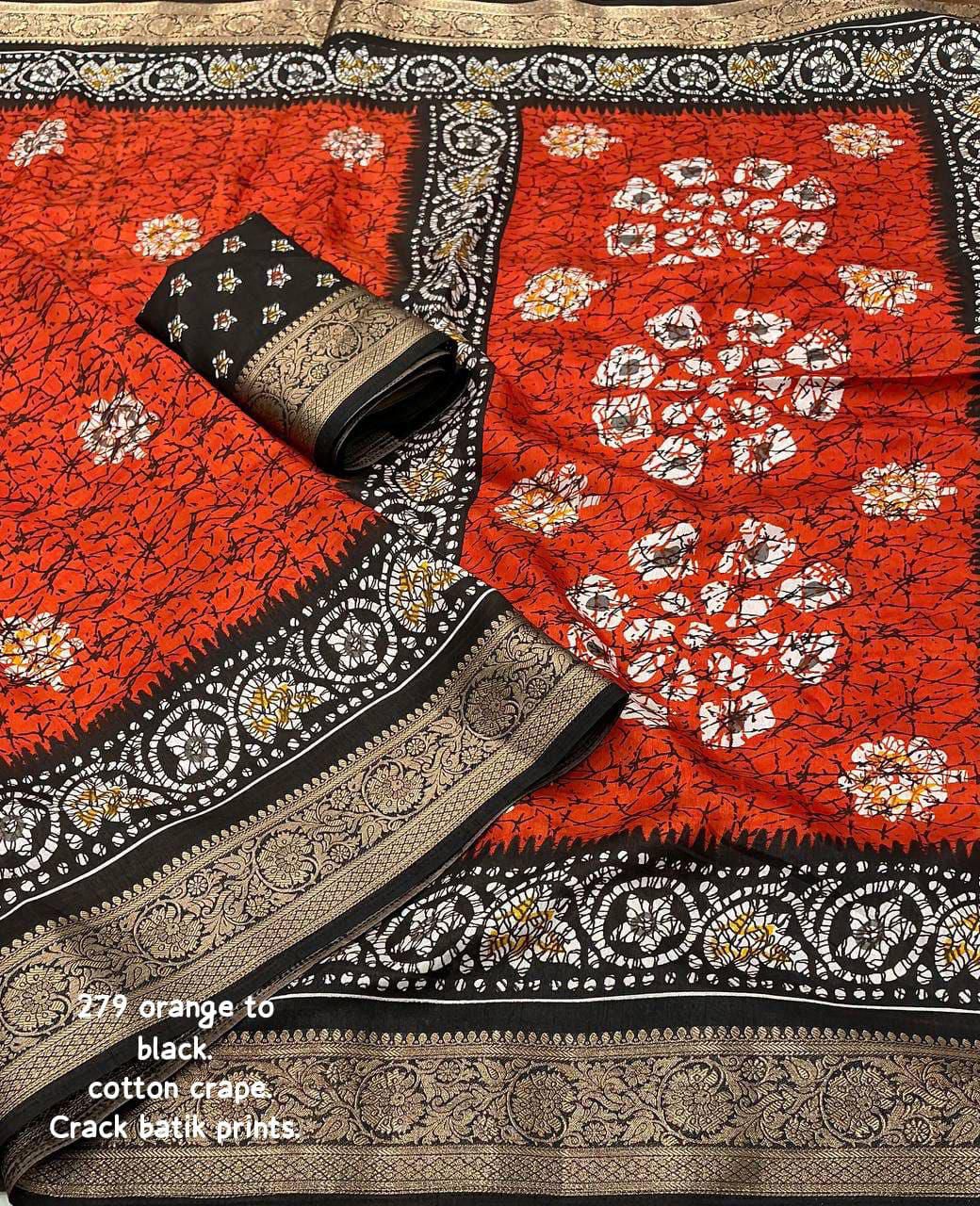 Kayatri New Elegant Soft Cotton Crepe Saree with Crack Batik Prints