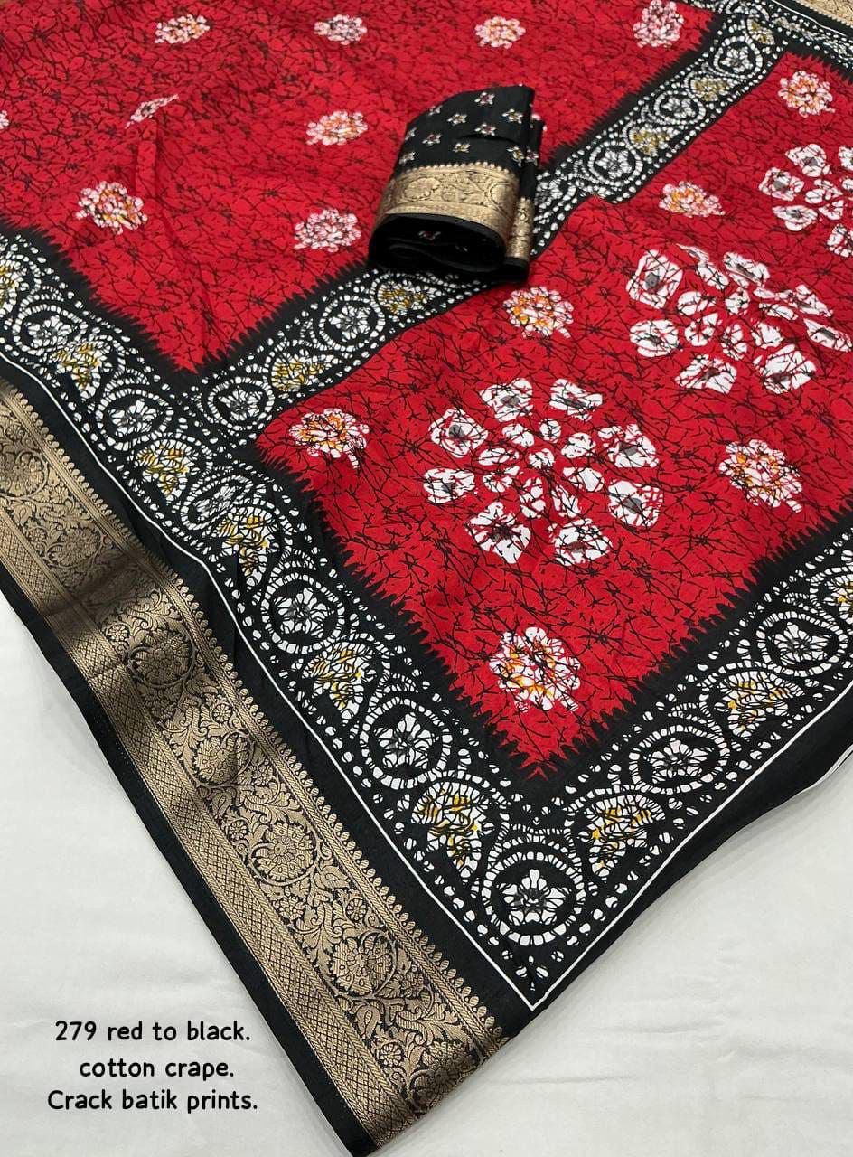 Kayatri New Elegant Soft Cotton Crepe Saree with Crack Batik Prints