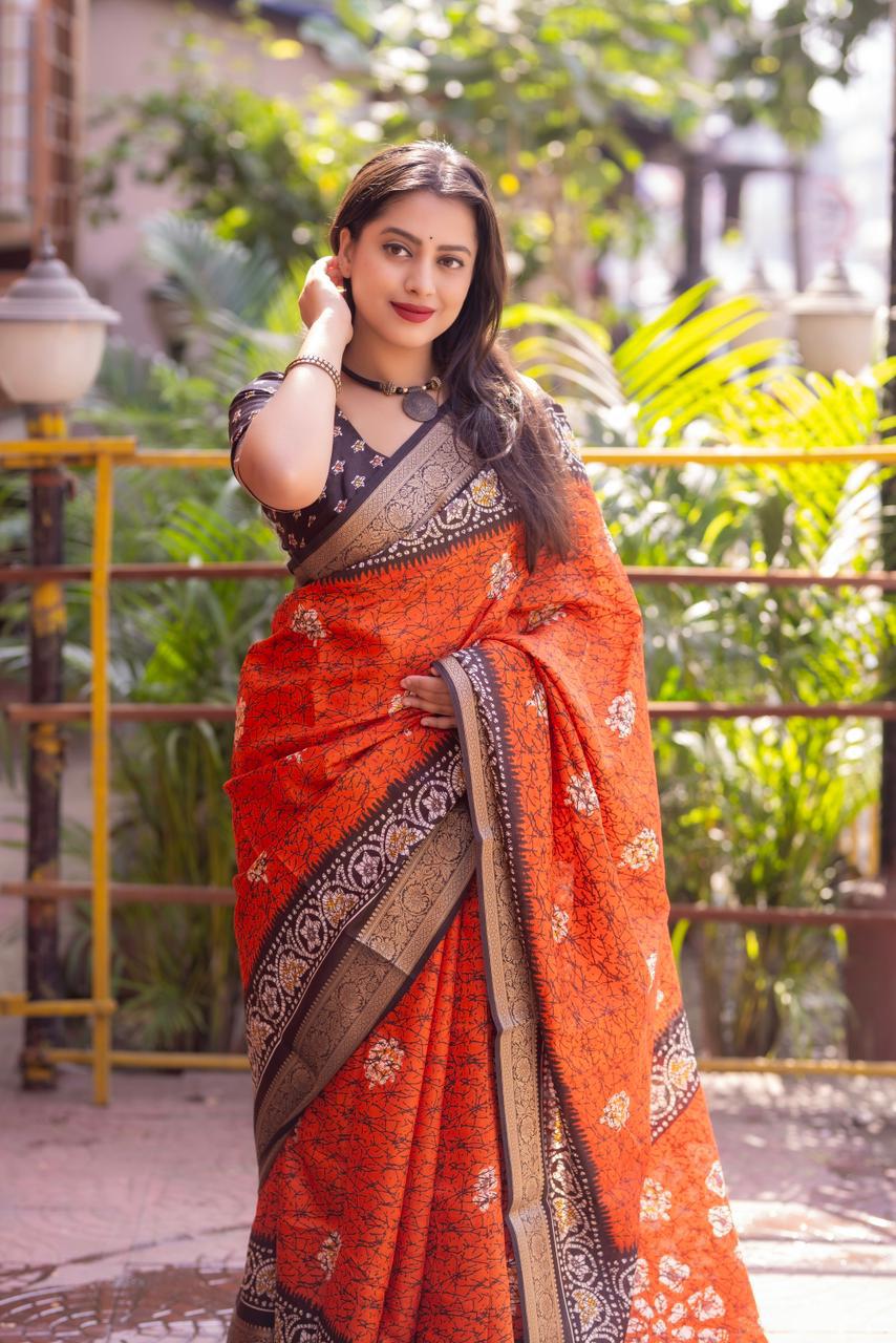 Kayatri New Elegant Soft Cotton Crepe Saree with Crack Batik Prints