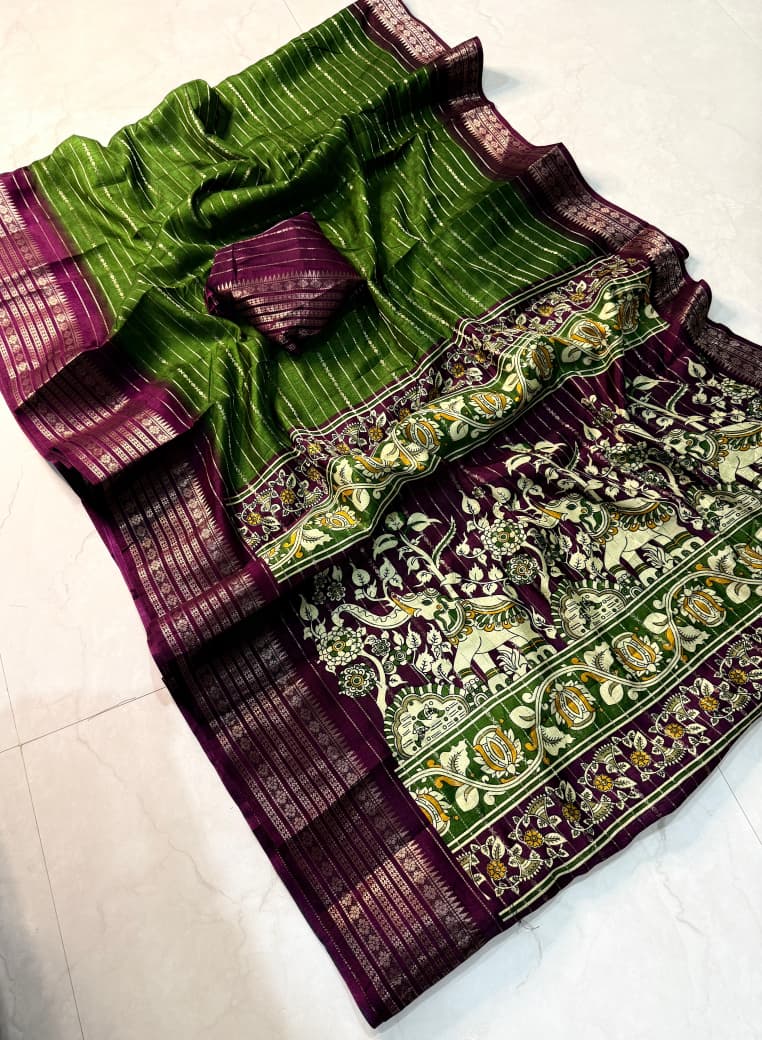 Kayatri New Premium Dola Silk Jari Saree with Original Jacquard Border