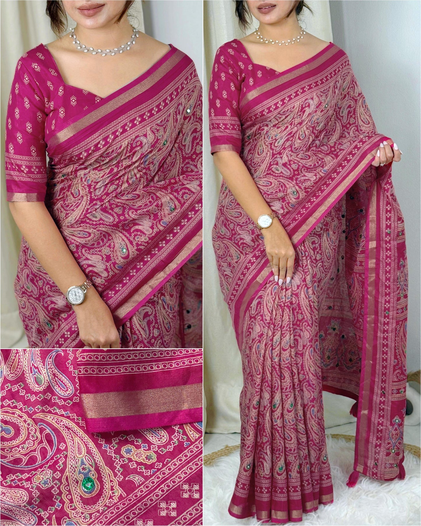 Kayatri New Elegant Kalamkari Ajrakh Printed Mul Cotton Saree