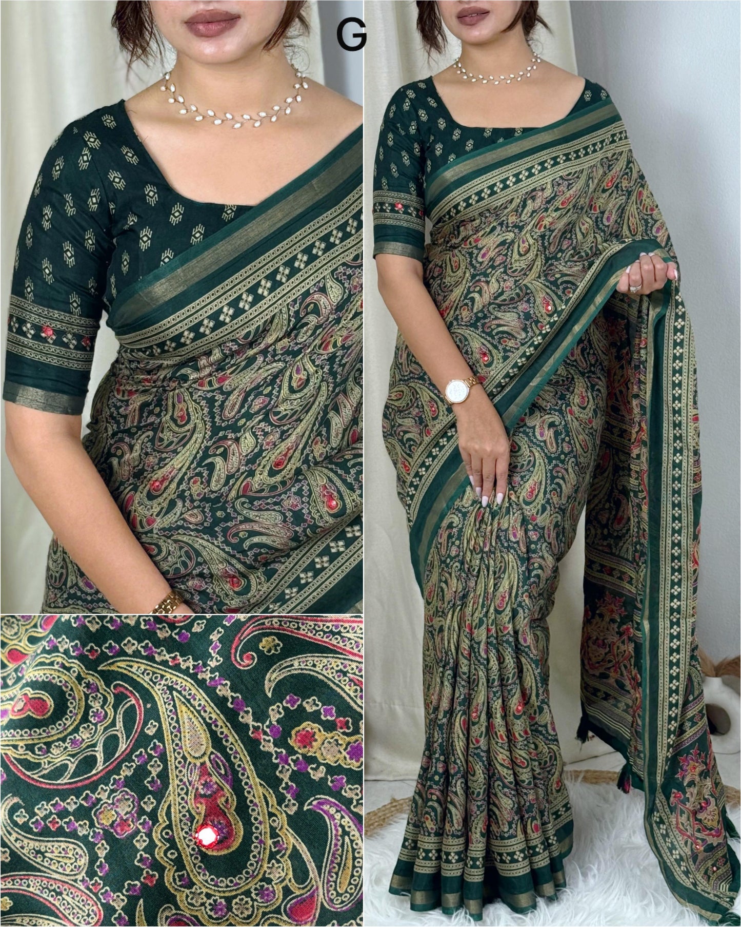 Kayatri New Elegant Kalamkari Ajrakh Printed Mul Cotton Saree