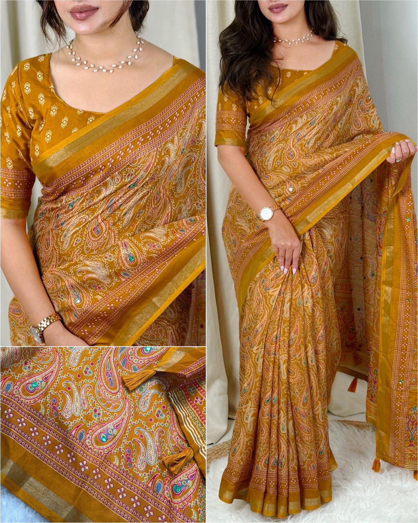Kayatri New Elegant Kalamkari Ajrakh Printed Mul Cotton Saree