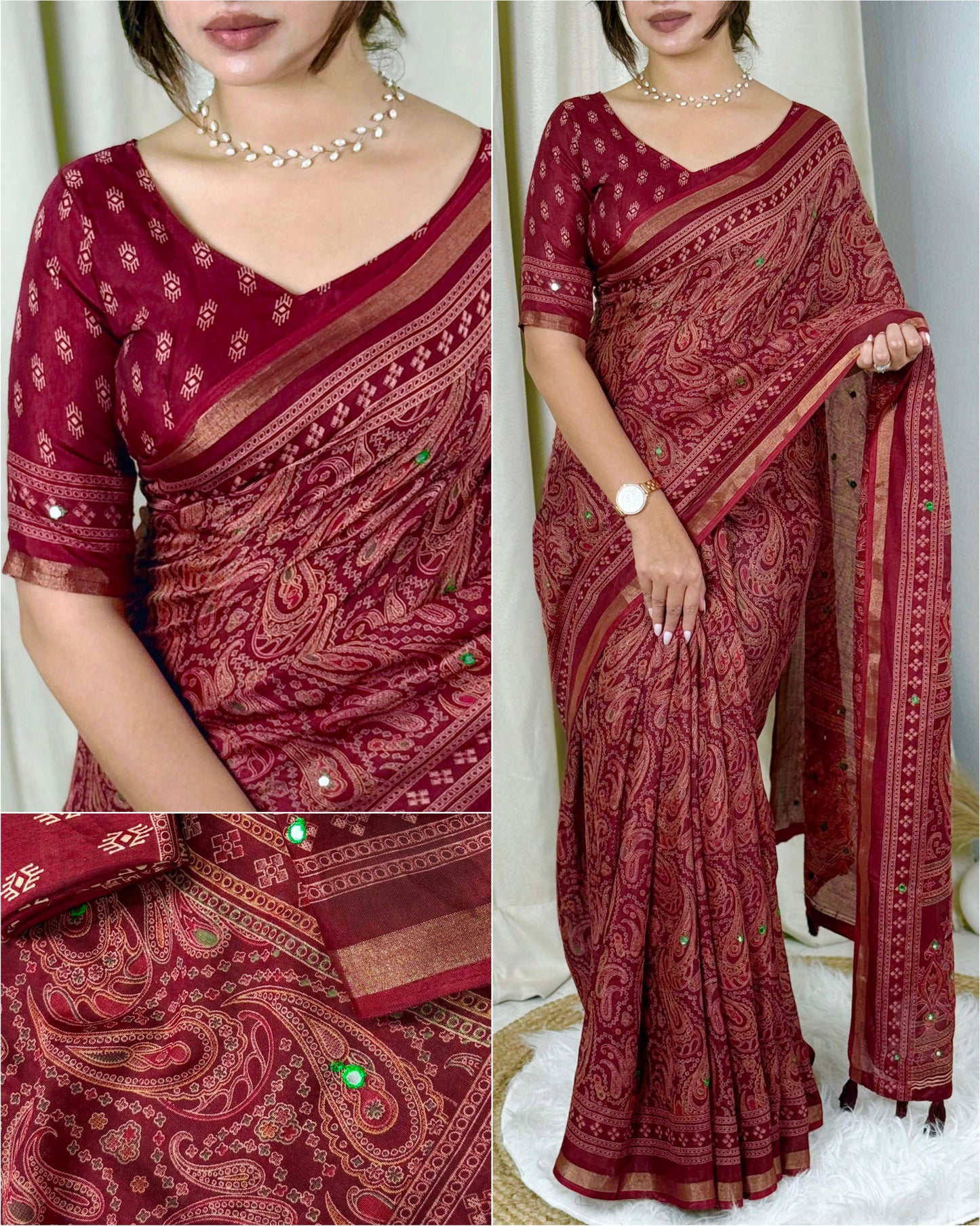 Kayatri New Elegant Kalamkari Ajrakh Printed Mul Cotton Saree