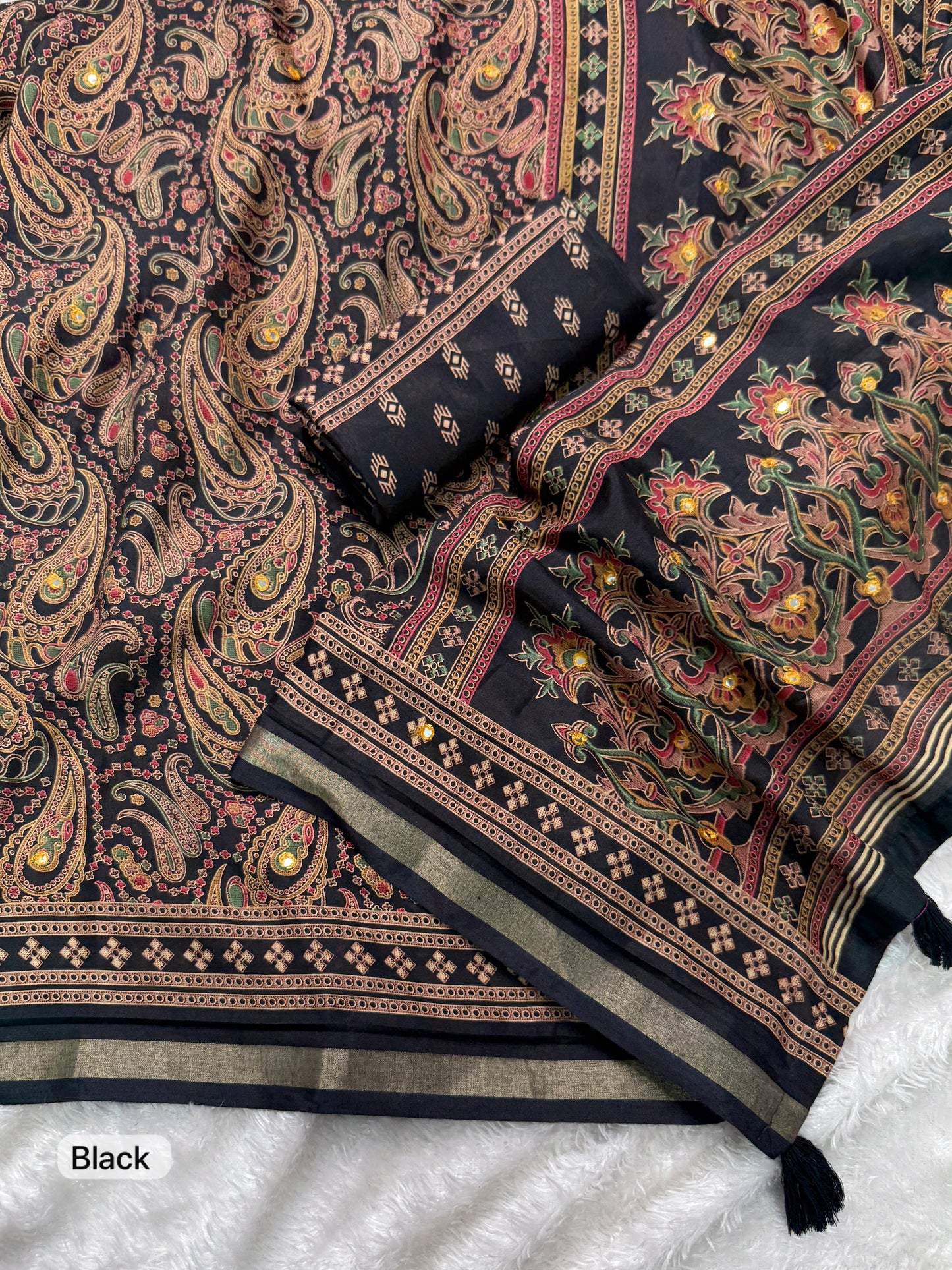 Kayatri New Elegant Kalamkari Ajrakh Printed Mul Cotton Saree