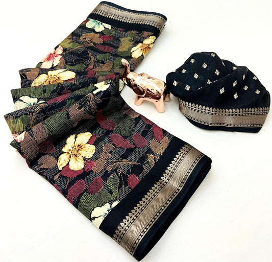 Kayatri New Stylish Floral Printed Blend Cotton Saree for Everyday Elegance