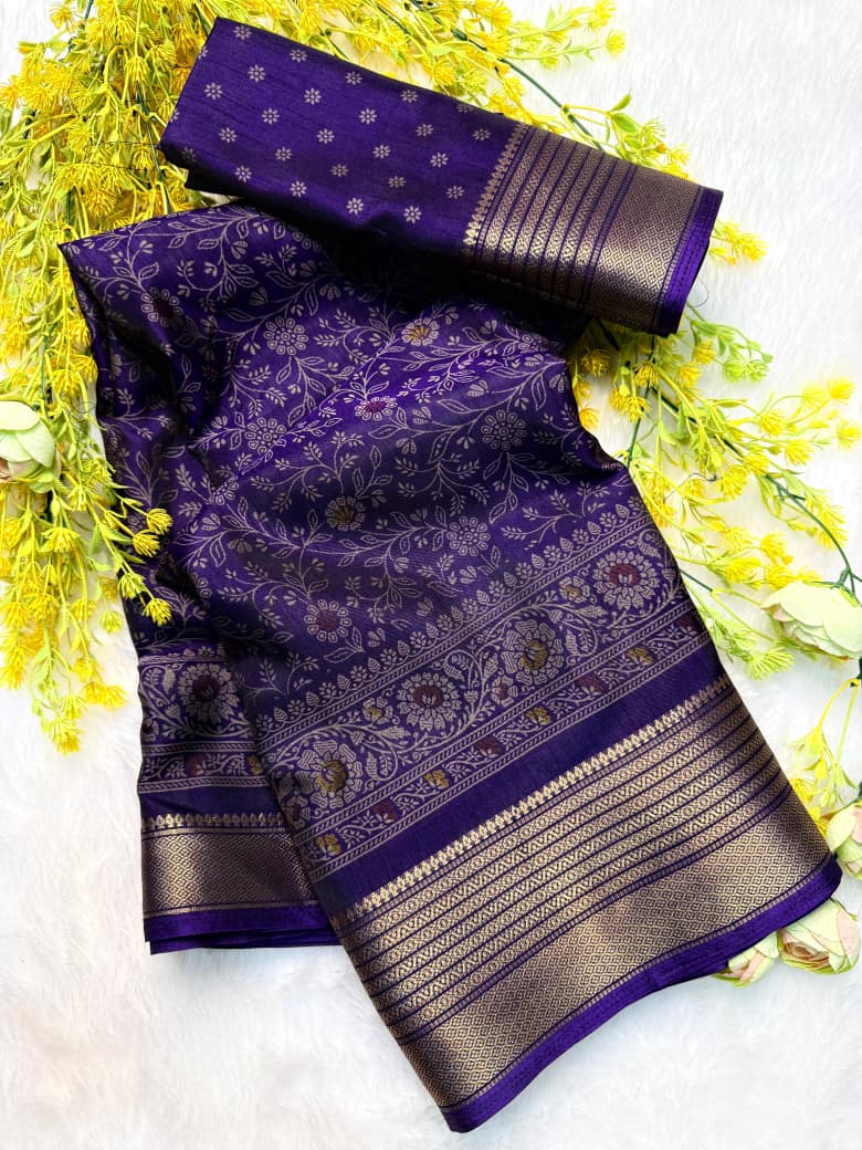 Kayatri New  Elegant Dola Silk Kalamkari Saree with Contrast Hamsa Zari Border