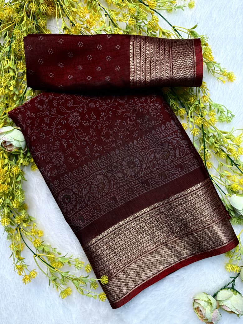 Kayatri New  Elegant Dola Silk Kalamkari Saree with Contrast Hamsa Zari Border