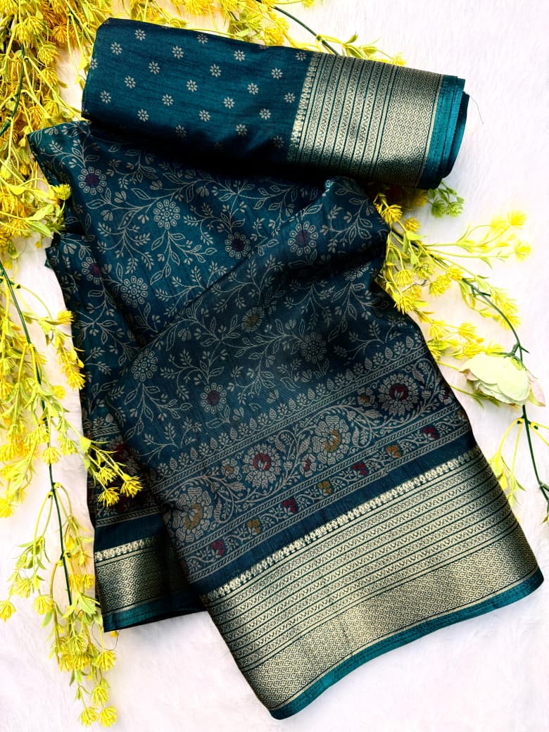 Kayatri New  Elegant Dola Silk Kalamkari Saree with Contrast Hamsa Zari Border
