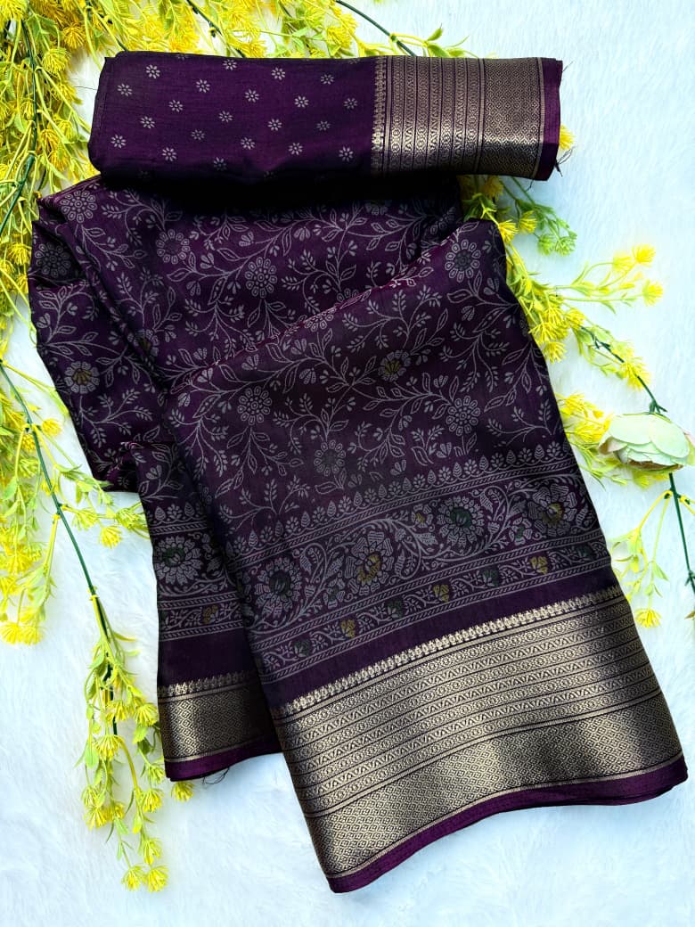 Kayatri New  Elegant Dola Silk Kalamkari Saree with Contrast Hamsa Zari Border