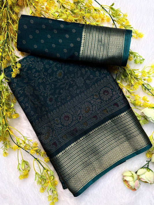 Kayatri New  Elegant Dola Silk Kalamkari Saree with Contrast Hamsa Zari Border
